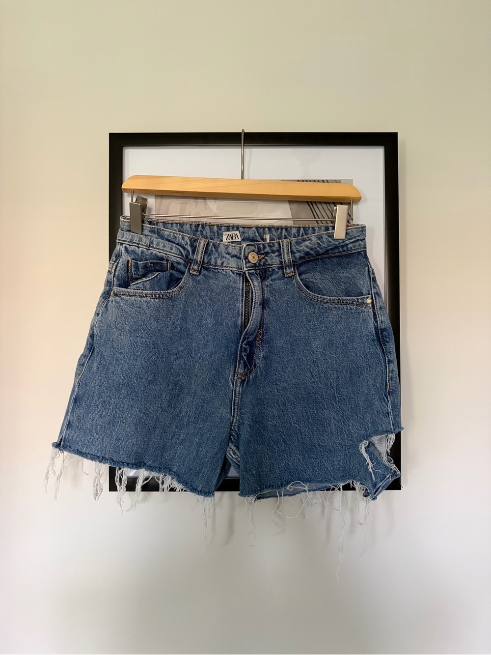 Zara Blue Distressed Denim Shorts